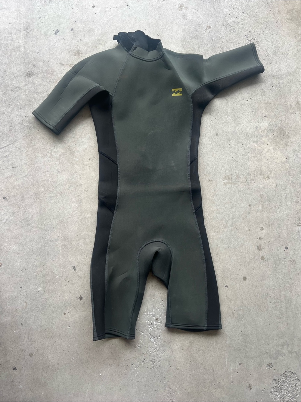 Billabong Kids Short-Sleeve One-Piece Wetsuit in Olive Green and Black